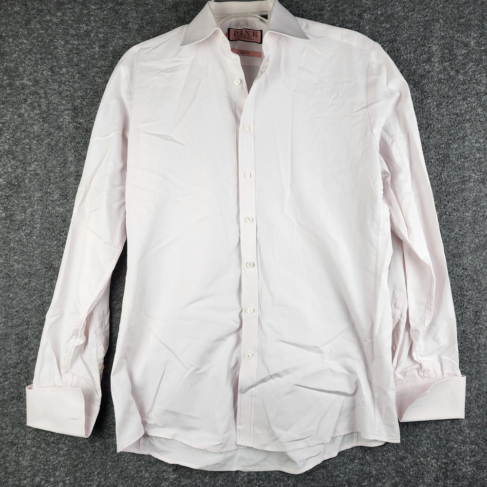 Thomas Pink Dress Shirt Mens 15.5 Light Pink Slim Fit French Cuff Jermyn Street